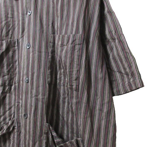 ビームス BEAMS 美品 ストライプ キューバシャツ 半袖 11-01-0034-301 オープンカラー M 黒 ブラック X メンズ_画像5