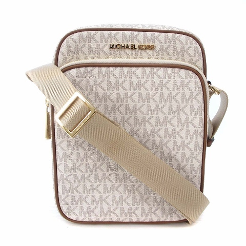 未使用品 マイケルコース MICHAEL KORS JET SET TRAVEL MD FLIGHT BAG XBODY 35H9GTVC1B ショルダーバッグ 斜めがけ MK柄 総柄 PVC バニラ_画像1