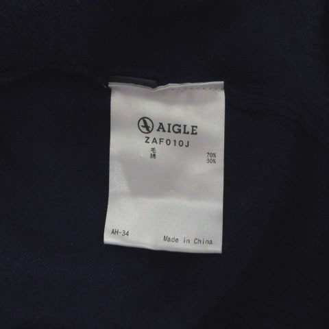  Aigle AIGLE cardigan knitted ZAF010Jtopa- long sleeve wool . line navy navy blue white M lady's 