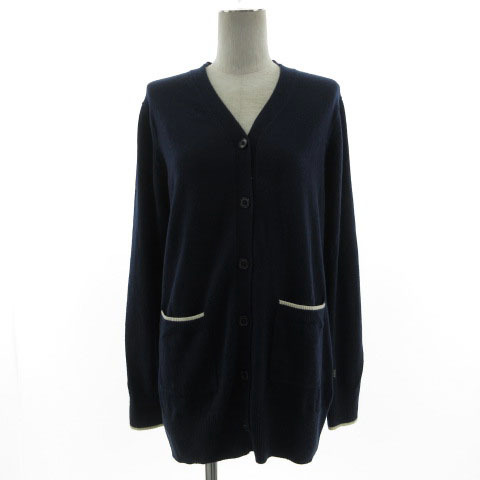  Aigle AIGLE cardigan knitted ZAF010Jtopa- long sleeve wool . line navy navy blue white M lady's 