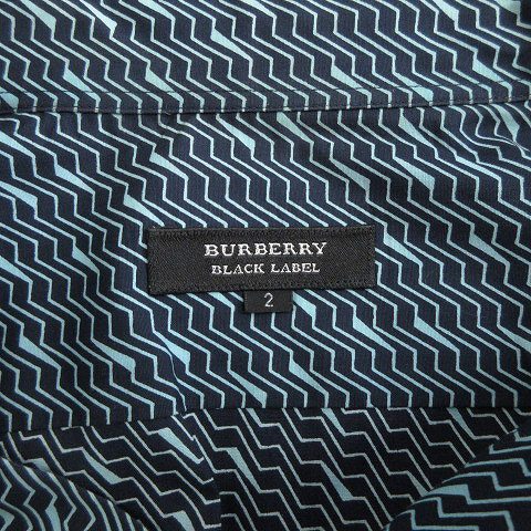 バーバリーブラックレーベル BURBERRY BLACK LABEL シャツ 半袖 カジュアル 胸ポケット 刺繍 ロゴ 総柄 青 ブルー 2 M位 メンズ_画像3