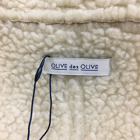  Olive des Olive jacket Rider's fake mouton Zip up fake leather boa long sleeve F tea white Brown white 