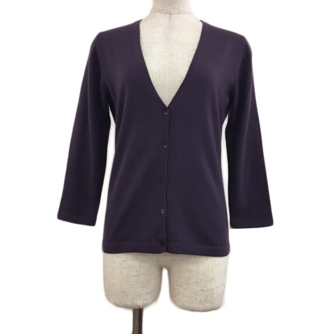  Indivi INDIVI cardigan knitted V neck wool 7 minute sleeve 42 purple purple lady's 