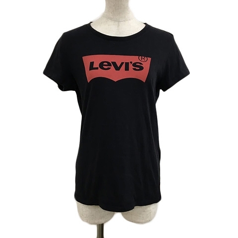 リーバイス Levi's Tシャツ カットソー プルオーバー クルーネック ロゴ プリント M 黒 赤 ブラック レッド レディース_画像1