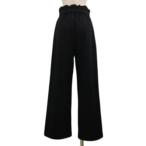  As Know As as know as plus pants Wide Long tuck high waist plain belt attaching F black black lady's 