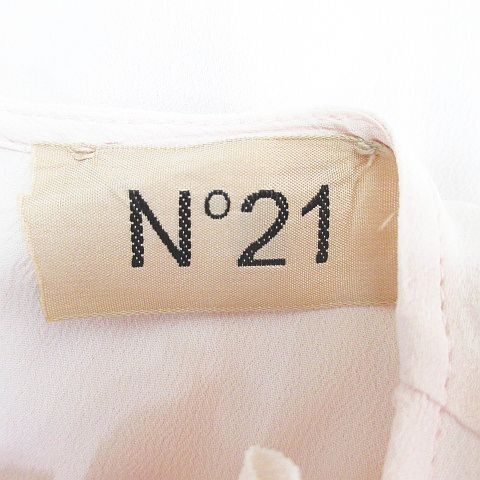 ヌメロヴェントゥーノ N°21 ノースリーブ カットソー 絹 シルク 38 ピンク系 イタリア製 フリル 透け感 無地 レディース_画像3