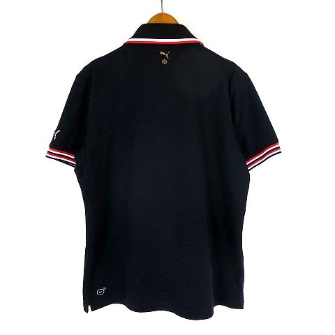 プーマ PUMA ポロシャツ ドライ 鹿の子 ロゴ 刺繍 ボーダー 半袖 M 紺 ダークネイビー 黒 ブラック 白 ホワイト 赤 レッド メンズの画像2