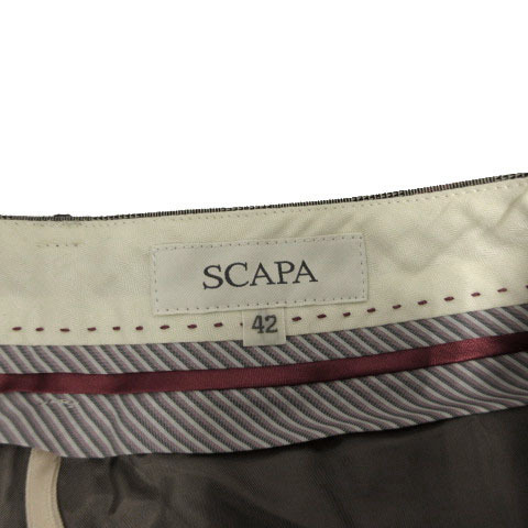 スキャパ SCAPA パンツ スリム 裾ダブル ストレッチ 日本製 ウール混 グレンチェック ベージュ ブラック 黒 エンジ 42 レディース_画像8
