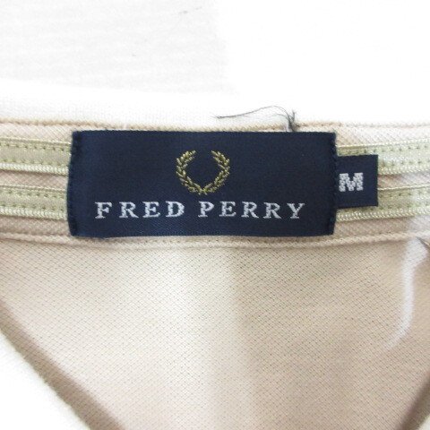 フレッドペリー FRED PERRY 半袖 ポロシャツ M ベージュ F1154 ロゴワッペン ストレッチ 日本製 メンズ_画像4