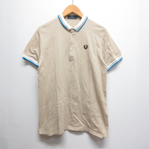 フレッドペリー FRED PERRY 半袖 ポロシャツ M ベージュ F1154 ロゴワッペン ストレッチ 日本製 メンズ_画像1