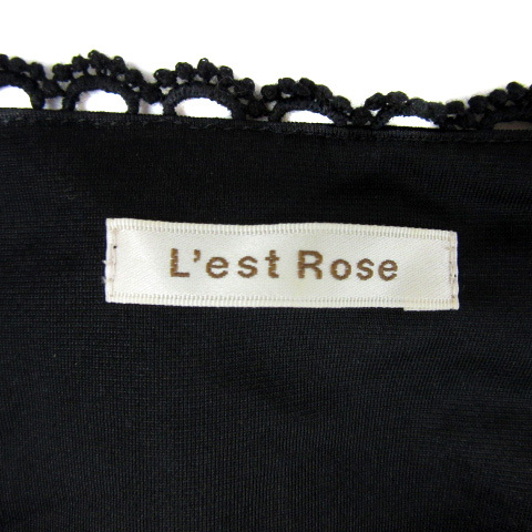 レストローズ L'EST ROSE ブラウス カットソー 長袖 ラウンドネック ショート丈 レース 2 黒 ブラック /YS19 レディース_画像4