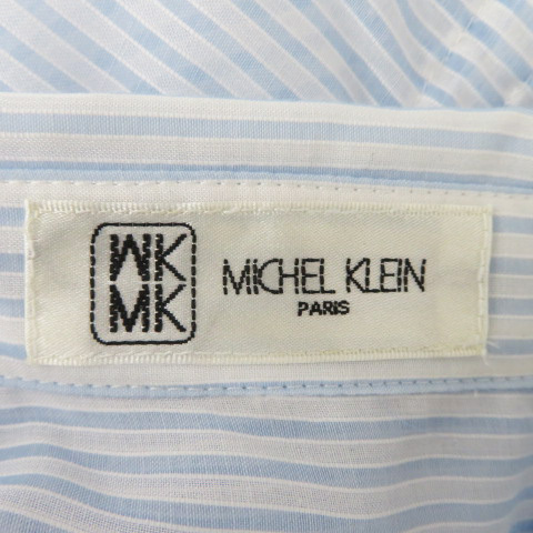 エムケー ミッシェルクラン MK MICHEL KLEIN シャツ ブラウス 七分袖 シースルー ストライプ柄 40 ライトブルー /YK29 ■MO レディース_画像4