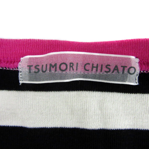 ツモリチサト TSUMORI CHISATO Tシャツ カットソー 半袖 ラウンドネック ボーダー柄 マルチカラー 白 ホワイト /YS26 レディース_画像6