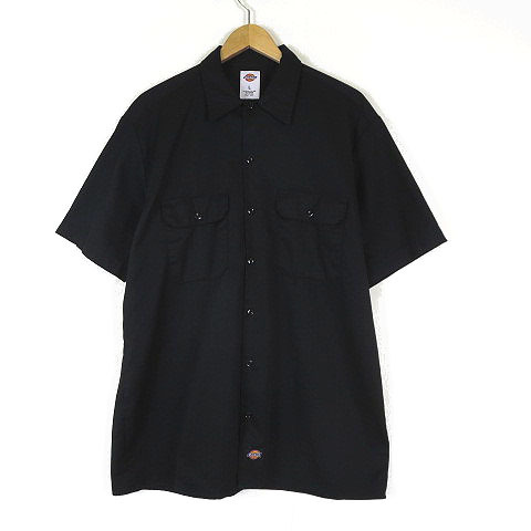 ディッキーズ Dickies シャツ ワークシャツ 1574BK ビッグシルエット TCツイル ロゴ 半袖 L 黒 ブラック メンズの画像1