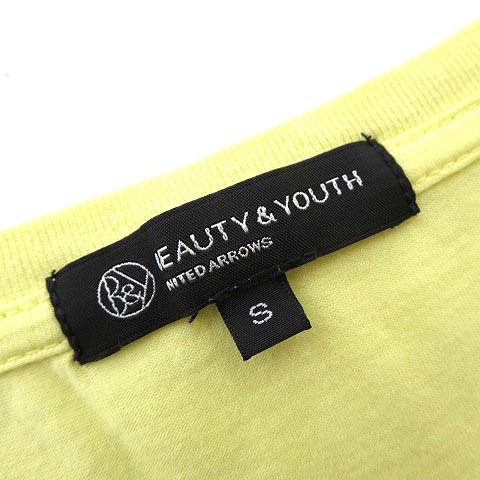 B&Y ユナイテッドアローズ BEAUTY&YOUTH ビューティー&ユース Tシャツ 英字 プリント Vネック 半袖 S 黄 イエロー 赤 レッド メンズ_画像4