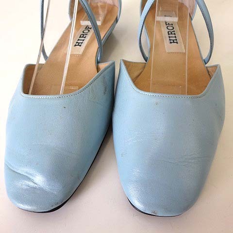  Hirofu HIROFU pumps low heel ankle ribbon original leather 23.0cm light blue light blue shoes shoes shoes lady's 