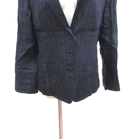 Hiroko Koshino HIROKO KOSHINO tailored jacket необшитый на спине полоса лен linen40 темно-синий темно-синий /YK #MO женский 