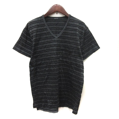 ジョセフオム JOSEPH HOMME Tシャツ カットソー Vネック ボーダー 半袖 46 黒 ブラック /YI メンズ_画像1