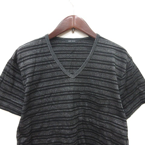 ジョセフオム JOSEPH HOMME Tシャツ カットソー Vネック ボーダー 半袖 46 黒 ブラック /YI メンズ_画像2