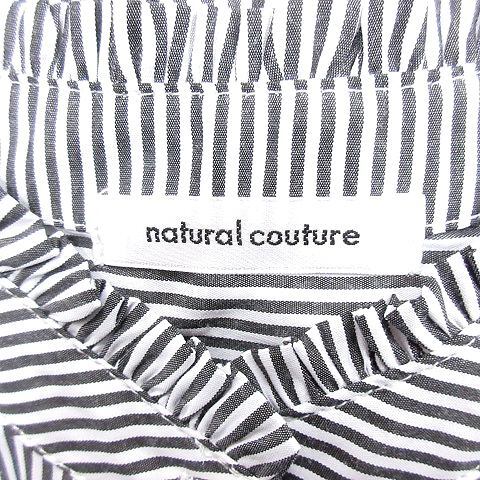 ナチュラルクチュール natural couture チュニック シャツ ブラウス スタンドカラー フリル ストライプ 七分袖 F 黒 ブラック レディース_画像5
