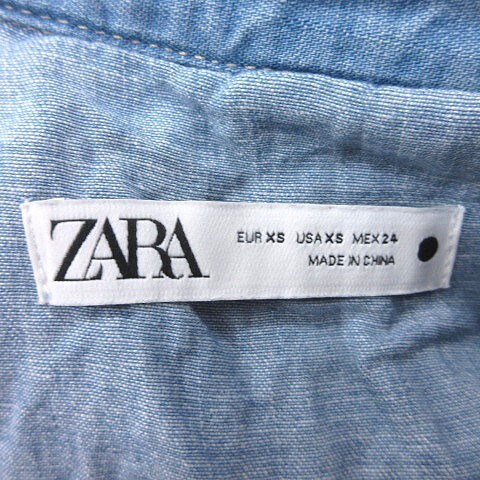 ザラ ZARA デニムシャツ 麻混 リネン混 スキッパーカラー オーバーサイズ 長袖 XS 青 ブルー /MS レディース_画像5