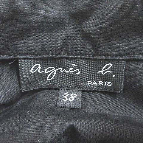  Agnes B agnes b. shirt One-piece knee height long sleeve band color switch frill chiffon 38 black black /CT #MO lady's 