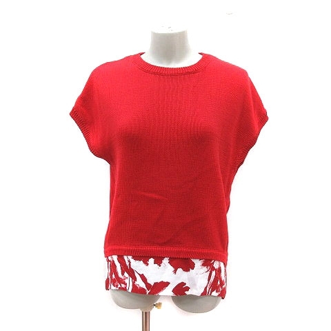 デュアルヴュー DUAL VIEW ニット セーター 切替 半袖 40 赤 レッド 白 ホワイト /MS レディース_画像1
