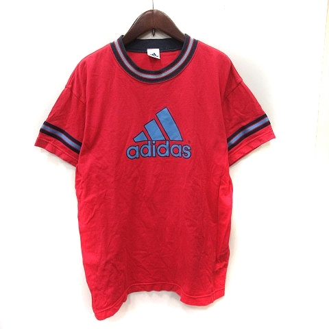 アディダス adidas Tシャツ カットソー 半袖 S-M 赤 レッド /YI メンズ_画像1