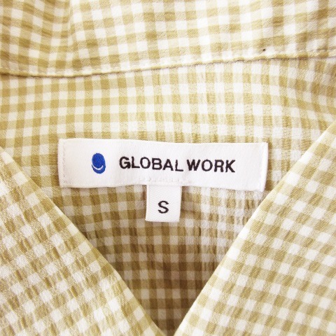 グローバルワーク GLOBAL WORK シャツ レギュラー 半袖 カジュアル サッカー生地 ゆったり ポケット チェック S ベージュ_画像6
