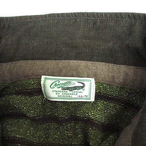  крокодил CROCODILE вязаный свитер половина кнопка воротник вельвет окантовка шерсть шелк зеленый зеленый LL мужской 