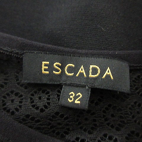 エスカーダ ESCADA 美品 レース 切替 ワンピース ひざ丈 スパンコール シースルー スリム ドレス 32 黒 ブラック IBO51 レディース_画像5