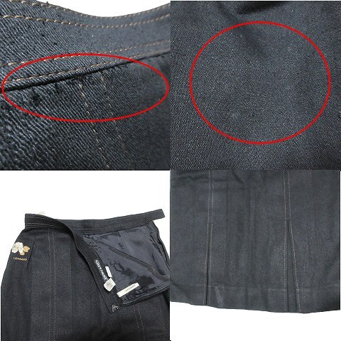 レオナール Fashion 90S セットアップ スカート スーツ シルク デニム 中綿 ジャケット ジップアップ ひざ丈 刺繍 M 黒 IBO49_画像8
