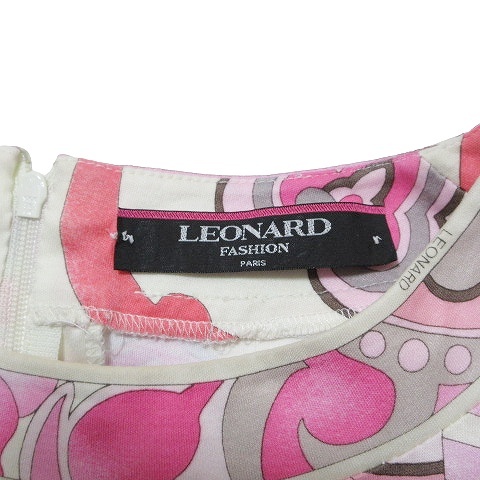 レオナール LEONARD Fashion 半袖 カットソー 花柄 L 白 ピンク IBO49 X レディース_画像9