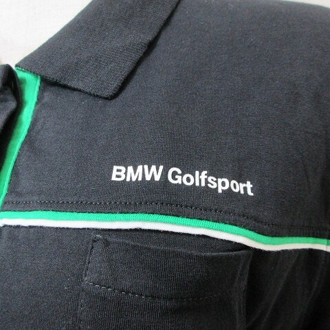 BMW Golfsport ポロシャツ ゴルフ ウエア 半袖 ライン ロゴ プリント ワッペン M 黒 ブラック ■GY08 X レディース_画像4