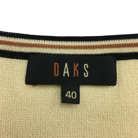 ダックス DAKS カットソー ニット プルオーバー ラウンドネック 刺繍 ロゴ ライン 七分袖 40 ベージュ 黒 ブラック レディースの画像5