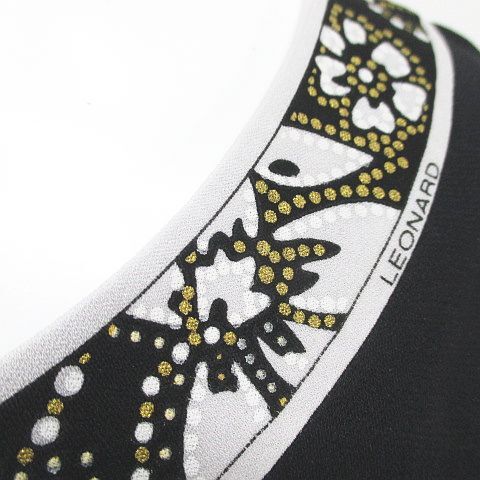 レオナール LEONARD 半袖 Tシャツ カットソー L 黒系 ブラック 日本製 ストレッチ 総柄 レディース_画像5
