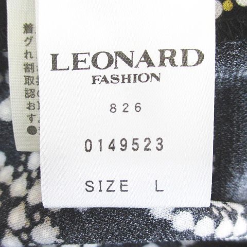 レオナール LEONARD 半袖 Tシャツ カットソー L 黒系 ブラック 日本製 ストレッチ 総柄 レディース_画像6