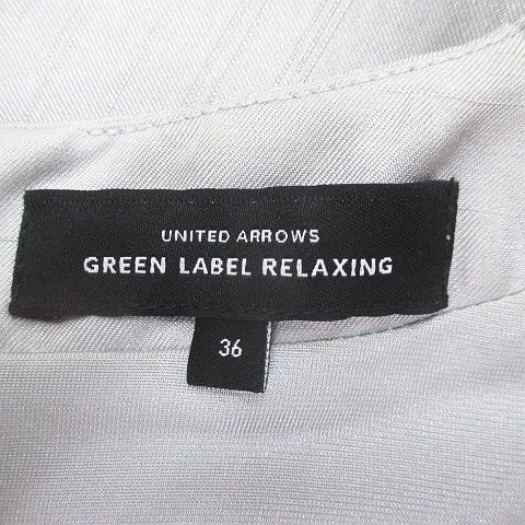 グリーンレーベルリラクシング ユナイテッドアローズ green label relaxing フレンチスリーブ 膝丈 フレア ワンピース 36 灰系 グレー リボ_画像3