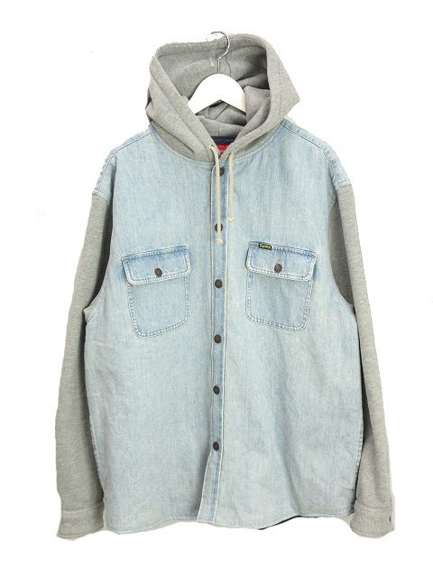 シュプリーム SUPREME 22AW Fleece Hooded Denim Shirt フリースフーデッドデニムシャツ XL ライトブルー