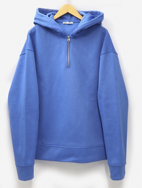 ザラ ZARA QUARTER ZIP HOODIE クォーター ハーフジップ フーディー パーカー XL LIGHT BLUE ライトブルー 9240/404 メンズ_画像1