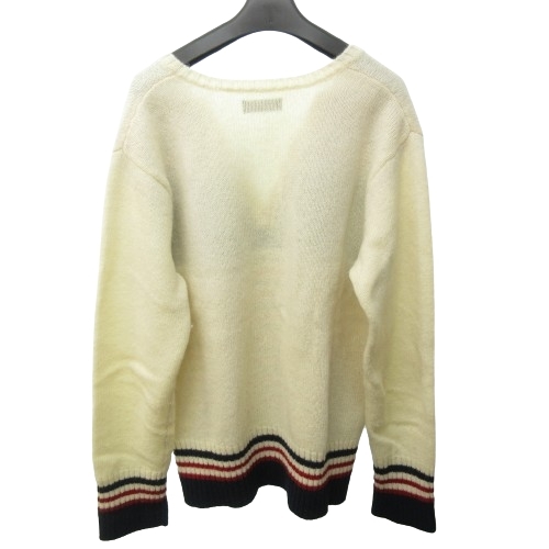  Morgan Homme MORGAN HOMME knitted sweater line total pattern wool slit neck long sleeve white white group L 0308 men's 