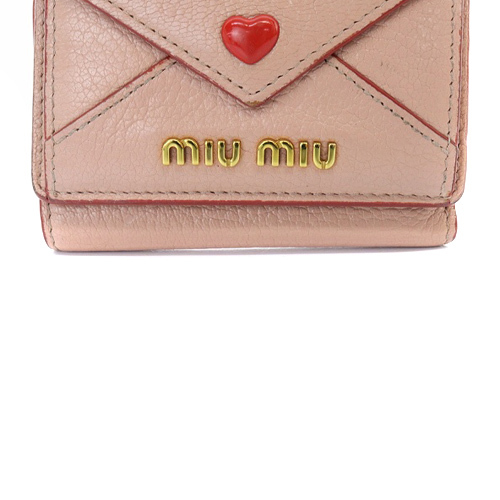  MiuMiu miumiuma gong s Rav three folding purse leather Logo pink /SR7 #OH lady's 