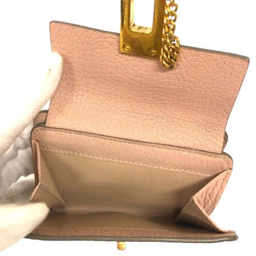 クロエ CHLOE 財布 二つ折り ワンポイント チェーン ターンロック レザー ゴールド金具 ピンク レディース_画像7