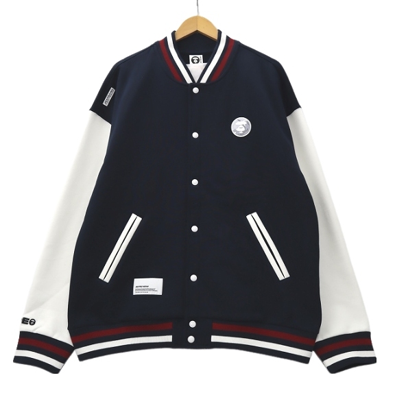 アベイシングエイプ A BATHING APE AAPSWMA315XXLNOW SWEAT VARSITY JACKET ワンポイントロゴワッペン スタジャン XXL ネイビー