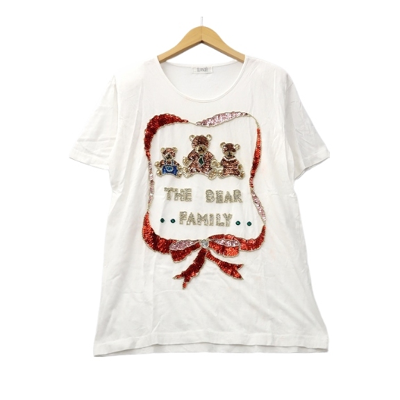 ELANCEE エランシー クルーネック 半袖 THE BEAR FAMILY ザ ベアー ファミリー スパンコール カットソー Tシャツ_画像1