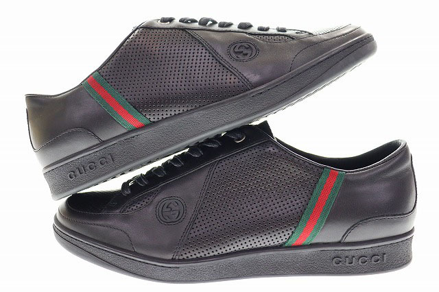 グッチ GUCCI 170573 サイズ9 GG シェリーライン レザー ローカット スニーカー ブラック 黒 イタリア製 【ブランド古着ベクトル】240311_画像2