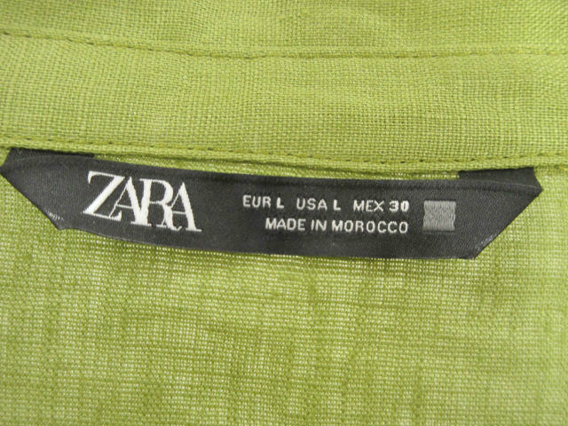 ザラ ZARA セットアップ シャツ パンツ 麻 リネン L ライム グリーン系 レディース_画像3