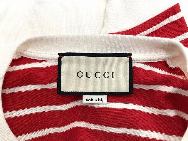 グッチ GUCCI アンカーパッチ 半袖ボーダーカットソー S レッド×ホワイト 624764 極美品 ショート丈 Tシャツ 赤 白 レディース_画像3