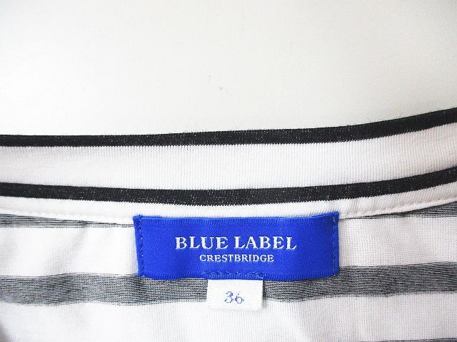 ブルーレーベルクレストブリッジ BLUE LABEL CRESTBRIDGE ボーダー柄 半袖 カットソー Tシャツ 36 白系 ホワイト プリント レディース_画像3