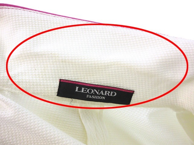 レオナール LEONARD テーラード ジャケット 11AR ホワイト 白 ピンク コットン 上着 レディース_画像3